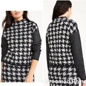 Ann Taylor Houndstooth Mock Neck Pullover Sweater Size XL